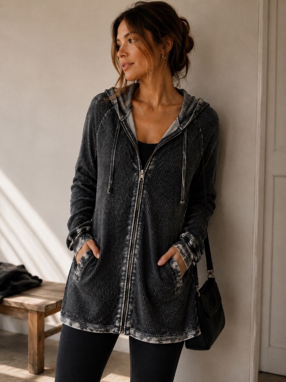 Mono B Charcoal Zip-Up Hoodie